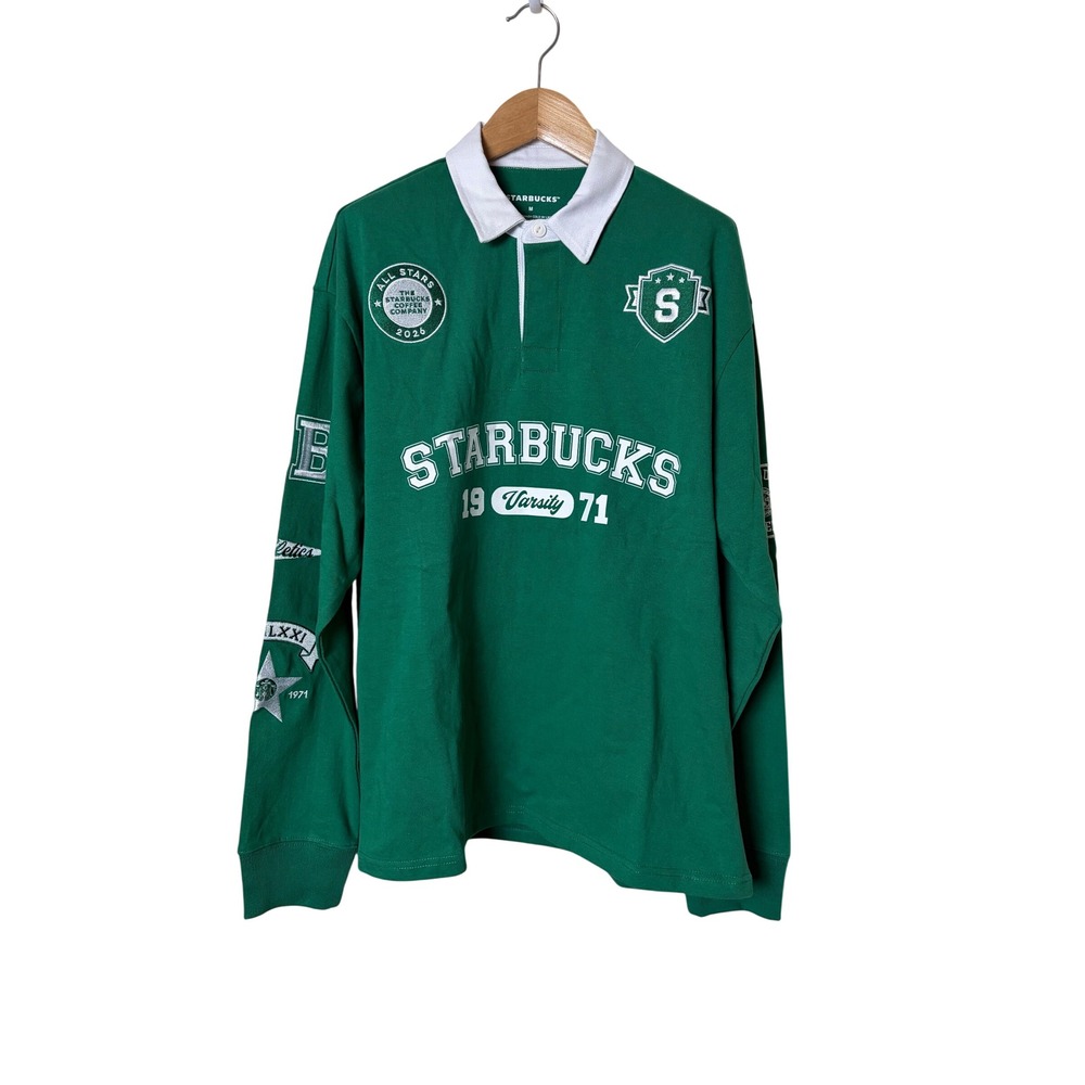 Starbucks x Complex Fanatics Fest Varsity Rugby Shirt Green Polo Mens Medium
